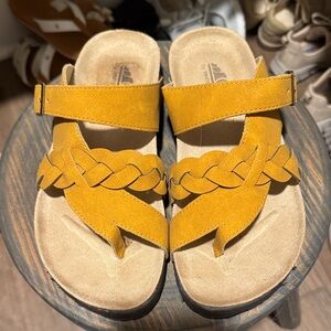White Mountain Yellow Sandals with Braided Detail